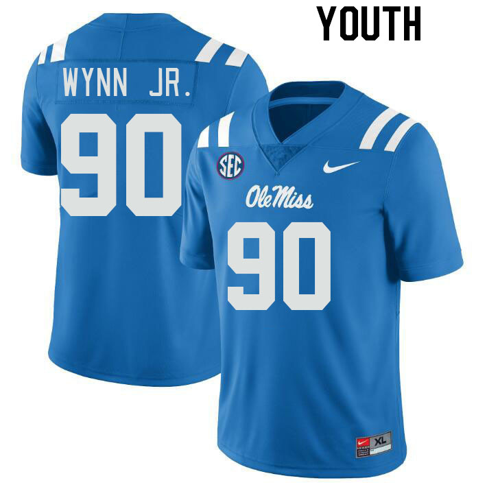 Youth #90 Stephon Wynn Jr. Ole Miss Rebels College Football Jerseyes Stitched Sale-Powder Blue
